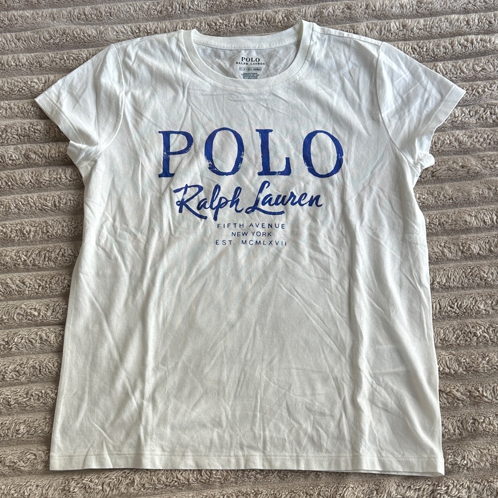 Polo by Ralph Lauren White Tee with Blue Logo Print